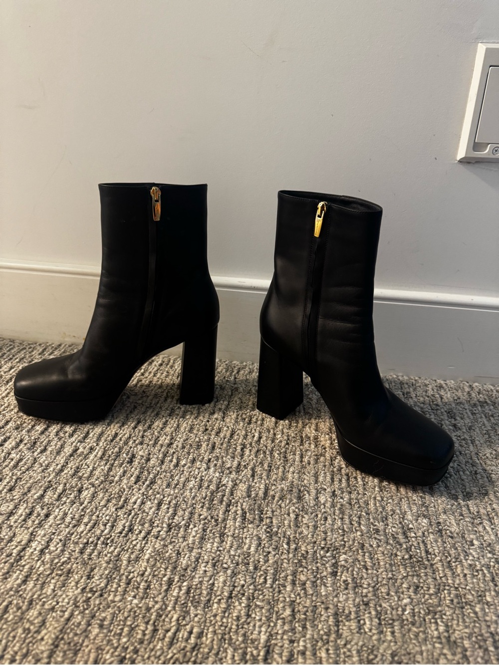 Gianvito Rossi Black Leather Platform Block Heel Ankle Boots